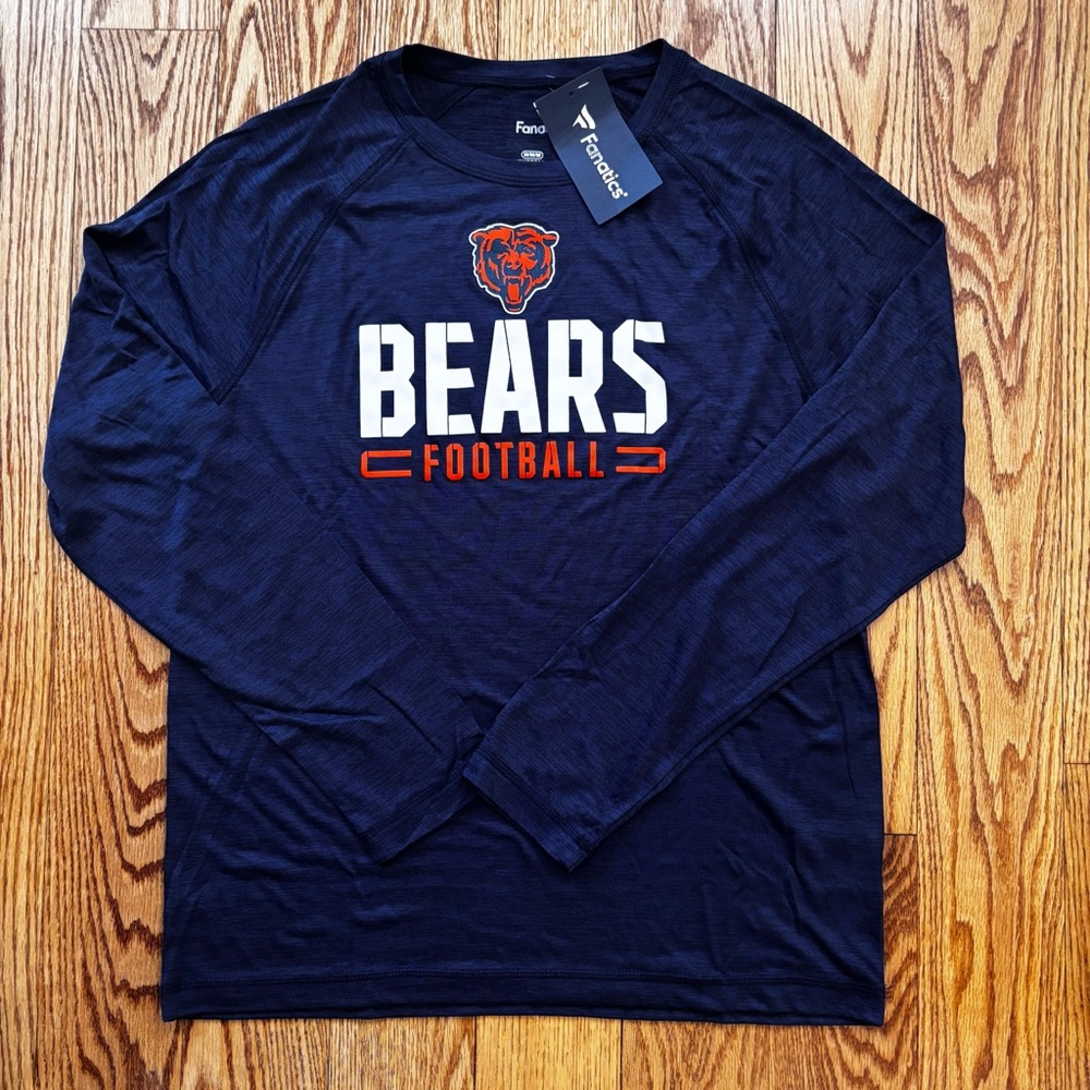 NEW Men’s Chicago Bears Fanatics NFL Long Sleeve Shirt Medium Navy Blue Tee